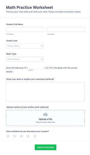 Math Practice Worksheet Form Template