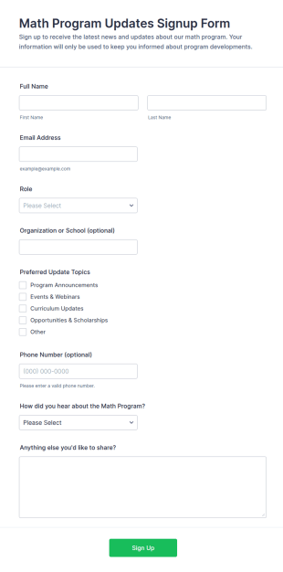 Math Program Updates Signup Form Template