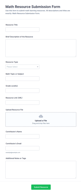 Math Resource Submission Form Template