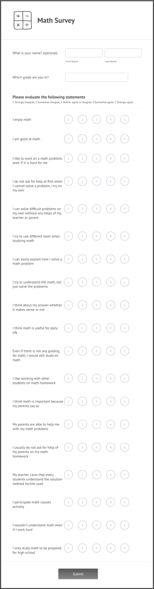 Math Survey Form Template