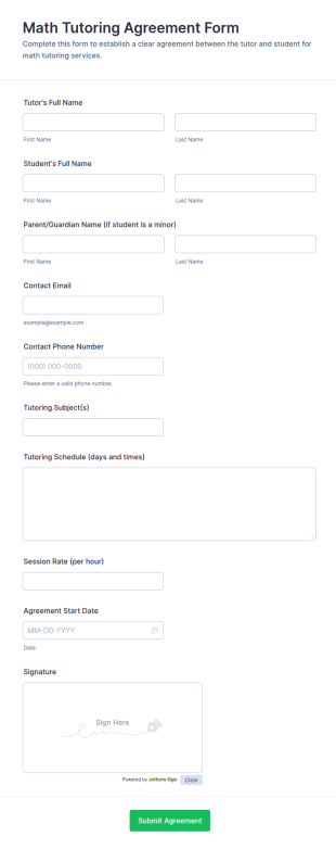 Math Tutoring Agreement Form Template