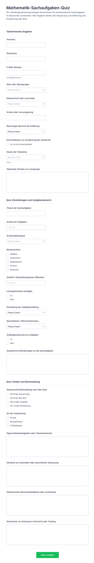 Mathe Wortaufgaben Quiz