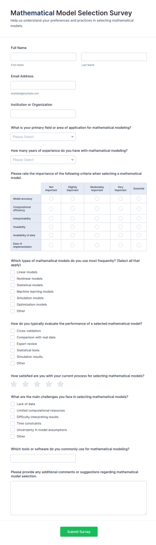 Mathematical Model Selection Survey Form Template