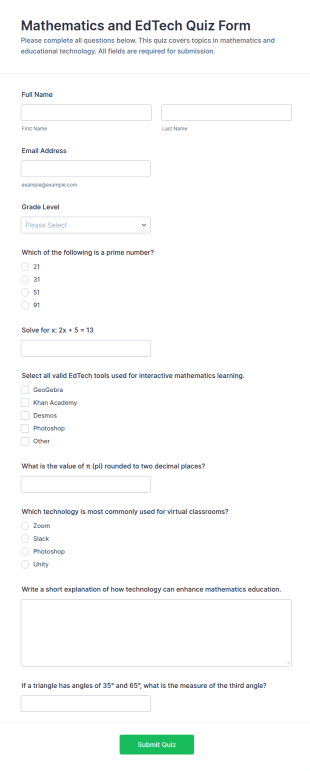 Mathematics And EdTech Quiz Form Template