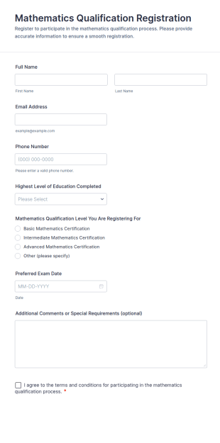 Mathematics Qualification Registration Form Template