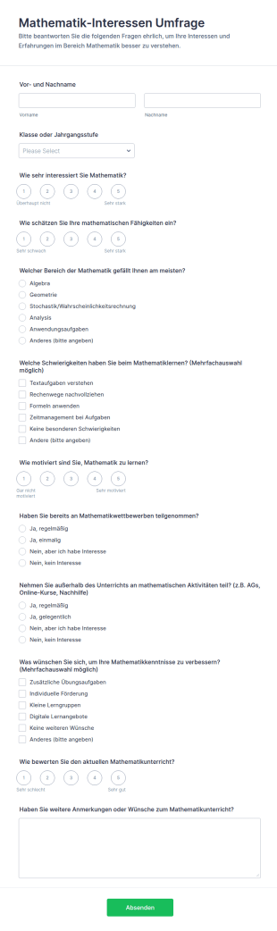 Mathematik Interessen Umfrage