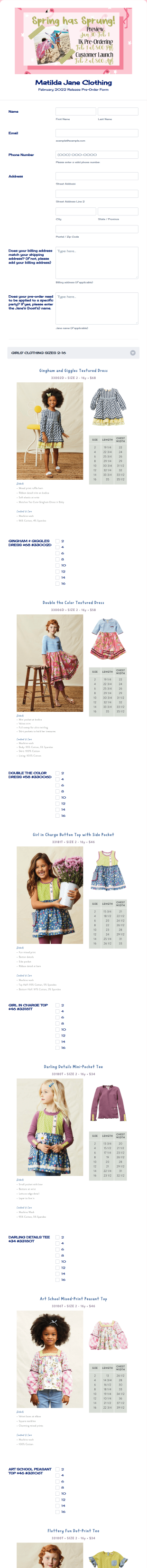 Matilda Jane February 2022 Pre Order Form Template