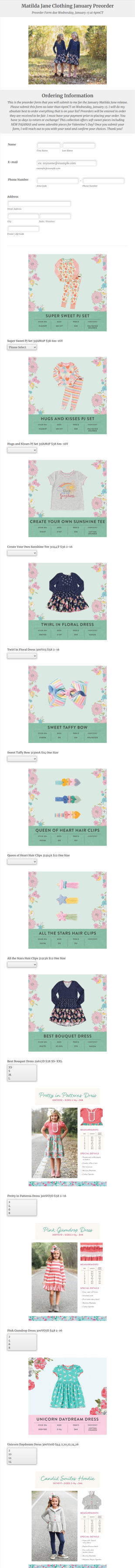 Matilda Jane January Preorder Form Template