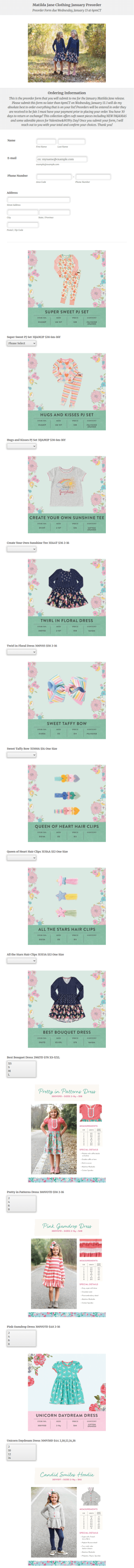 Matilda Jane January Preorder Form Template