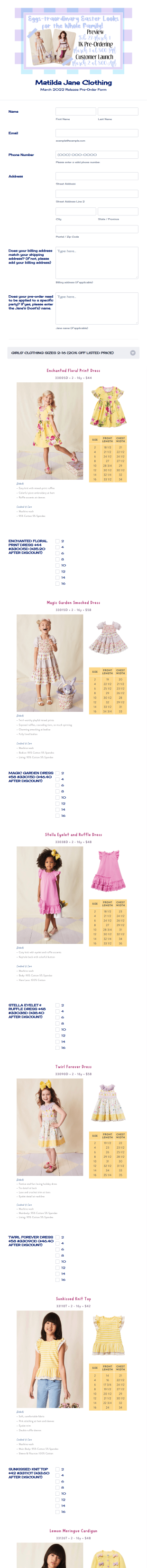 Matilda Jane March 2022 Pre Order Form Template