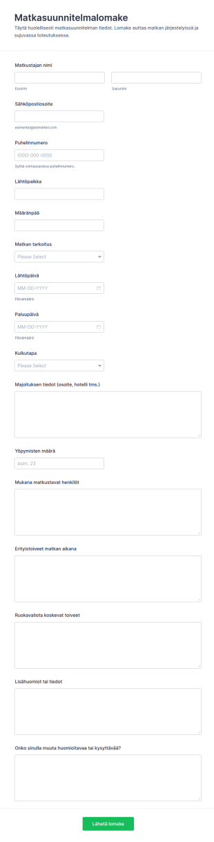 Matkaohjelmalomake