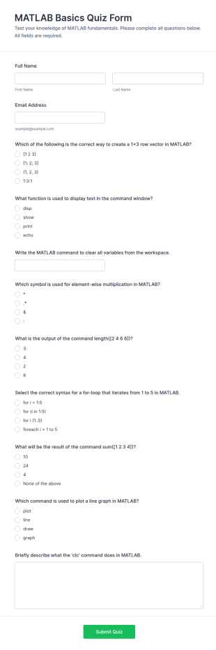 MATLAB Basics Quiz Form Template