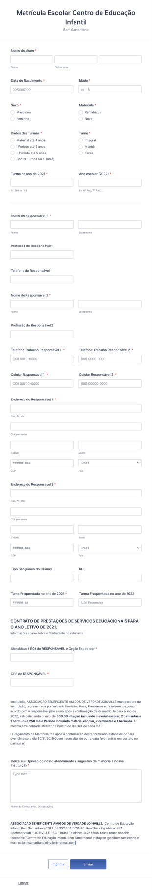 Matrícula Escolar 2022 Form Template