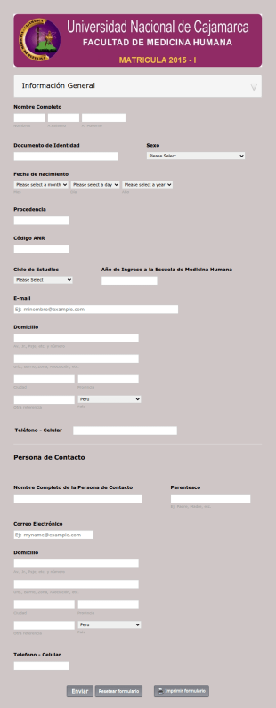 Formulario De Matrícula Facultad De Medicina Humana