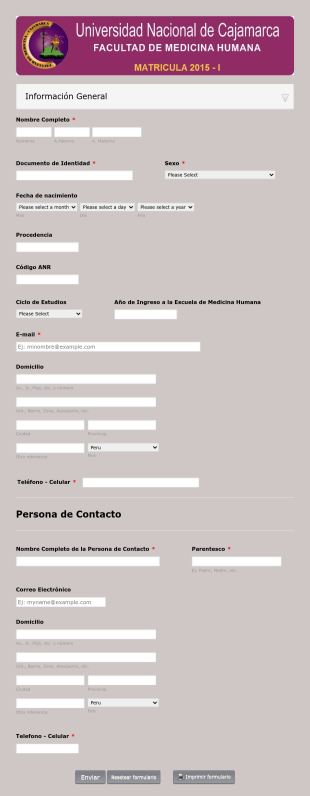Formulario De Matrícula Facultad De Medicina Humana Form Template