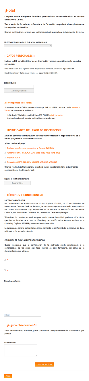 Matriculación Cursos Motl