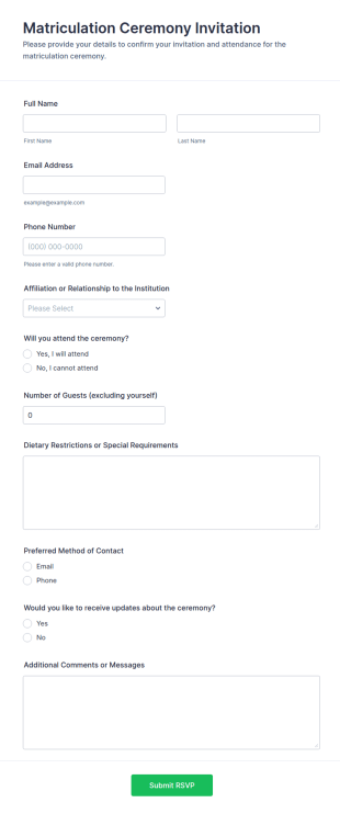 Matriculation Ceremony Invitation Form Template