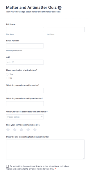 Matter And Antimatter Quiz 📚 Form Template