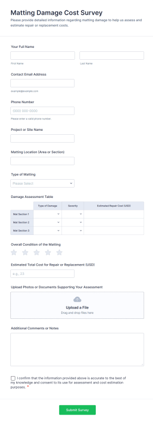 Matting Damage Cost Survey Form Template