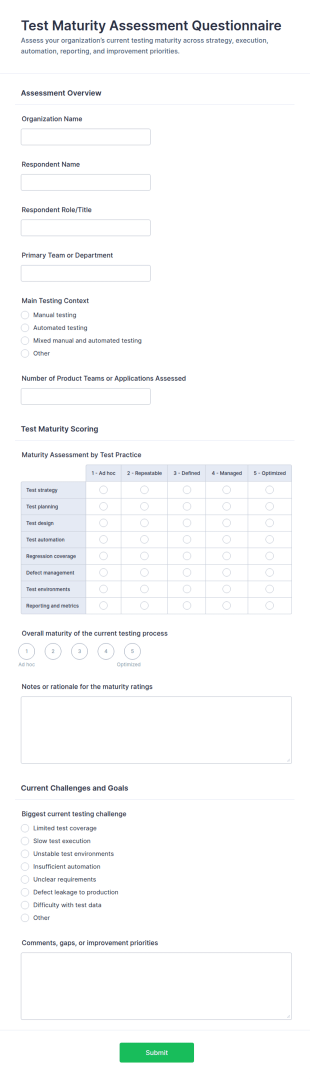 Maturity Assessment Questionnaire Form Template