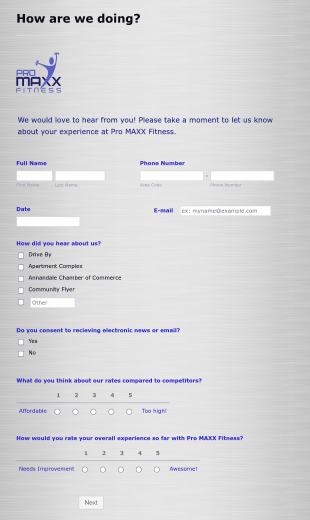 Fitness Feedback Form Template
