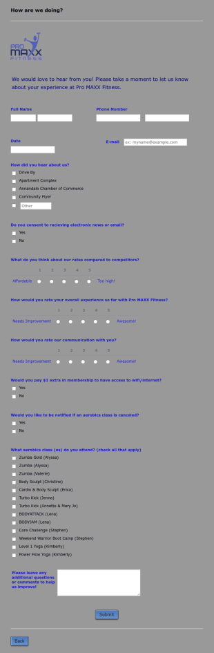 Fitness Feedback Form Template