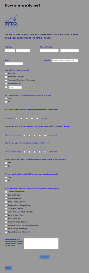 Fitness Feedback Form Template