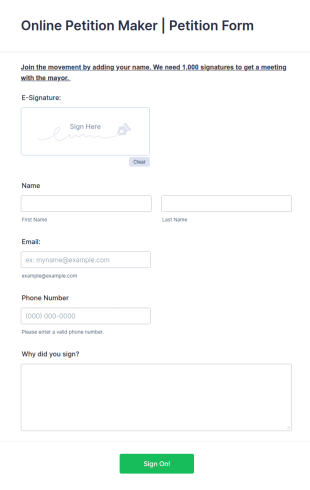 Mayor Meeting Petition Form Template