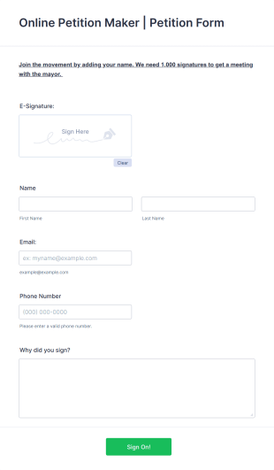 Mayor Meeting Petition Form Template