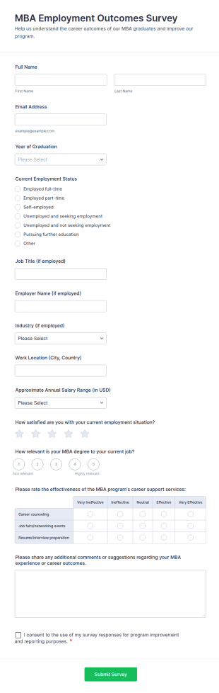 MBA Employment Outcomes Survey Form Template