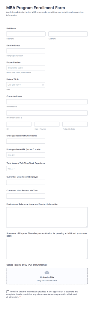 MBA Program Enrollment Form Template