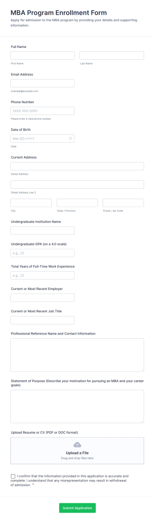 MBA Program Enrollment Form Template