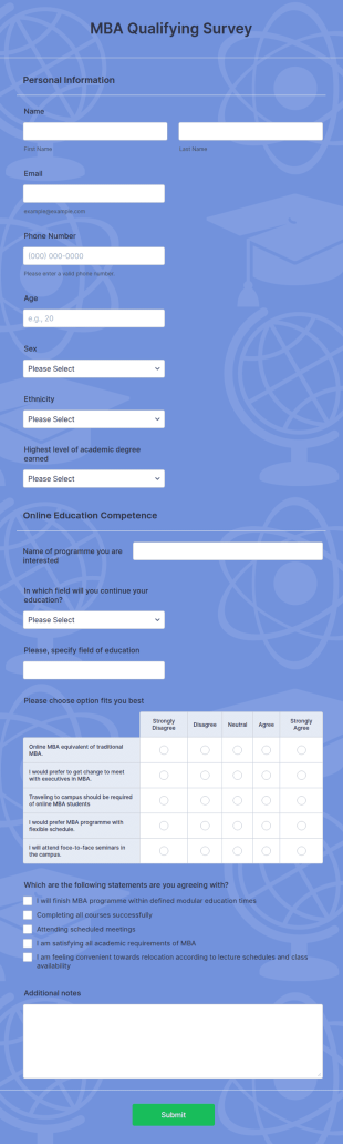 MBA Qualifying Survey Form Template
