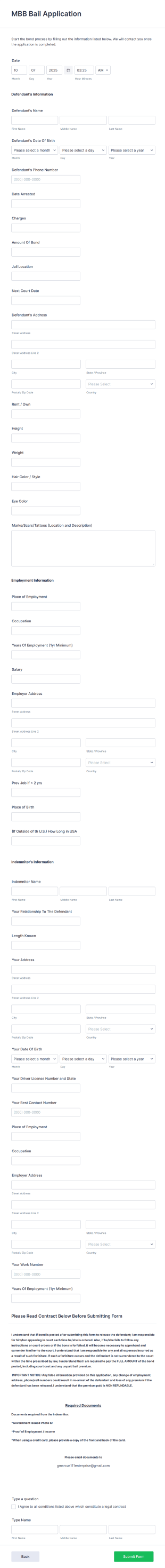 Bail Application Form Template