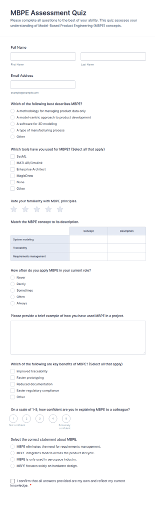 MBPE Assessment Quiz Form Template