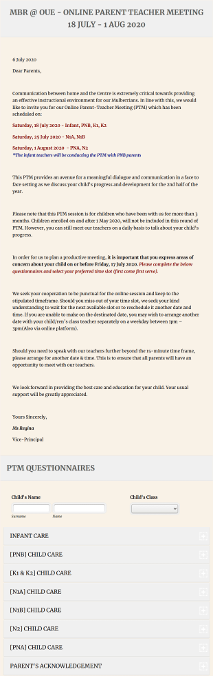 Mbr Online Parent Teacher Meeting 2020 Form Template
