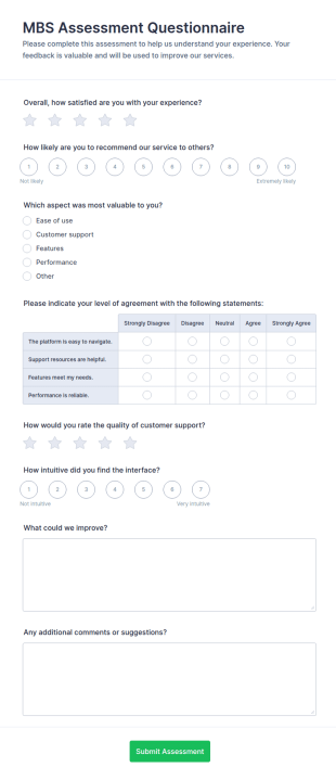 MBS Assessment Questionnaire Form Template