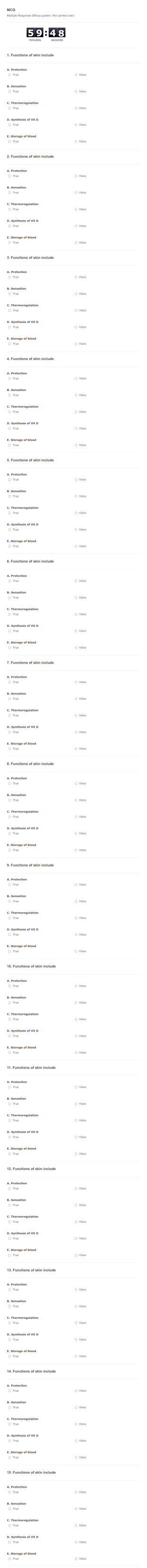 MCQ (Multiple ResponseMinus Not Carried Over) Form Template