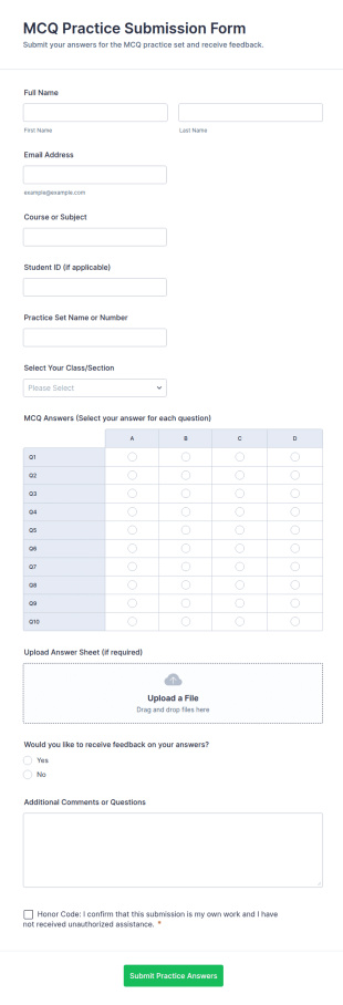 MCQ Practice Submission Form Template