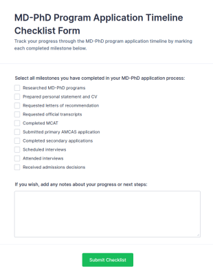 MD PhD Program Application Timeline Checklist Form Template