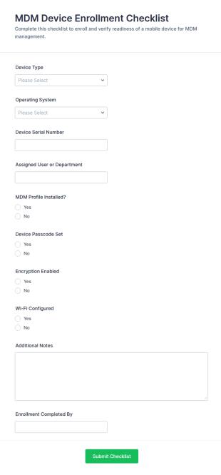 MDM Device Enrollment Checklist Form Template