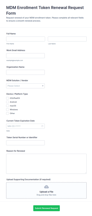 MDM Enrollment Token Renewal Request Form Template