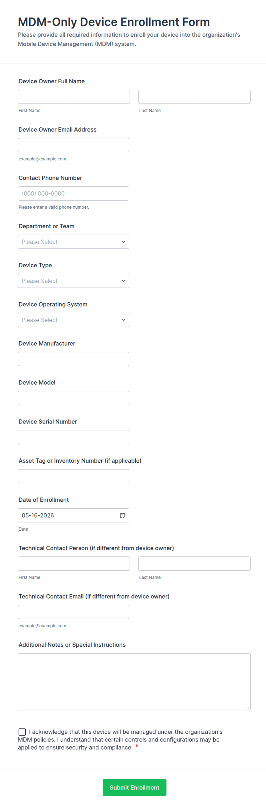 MDM-Only Device Enrollment Form Template | Jotform