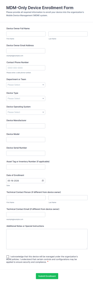 MDM Only Device Enrollment Form Template