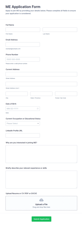 ME Application Form Template