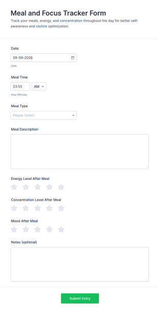 Meal And Focus Tracker Form Template