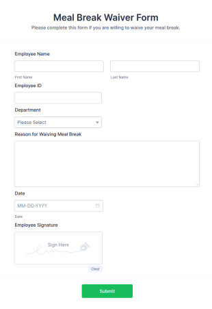 Meal Break Waiver Form Template