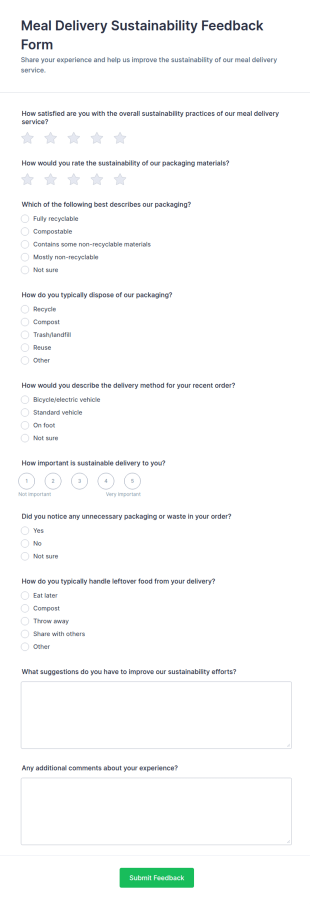 Meal Delivery Sustainability Feedback Form Template