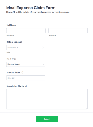 Meal Expense Claim Form Template