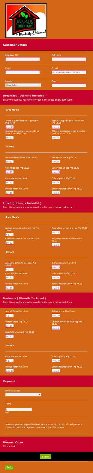 Meal Order Form Template